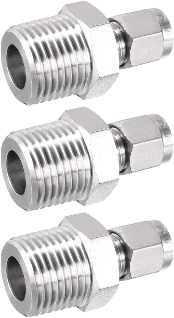 Compression Tube Fitting, 1/2 NPT Male x Ф1/4" Tube OD with Double Ferrules 3pcs