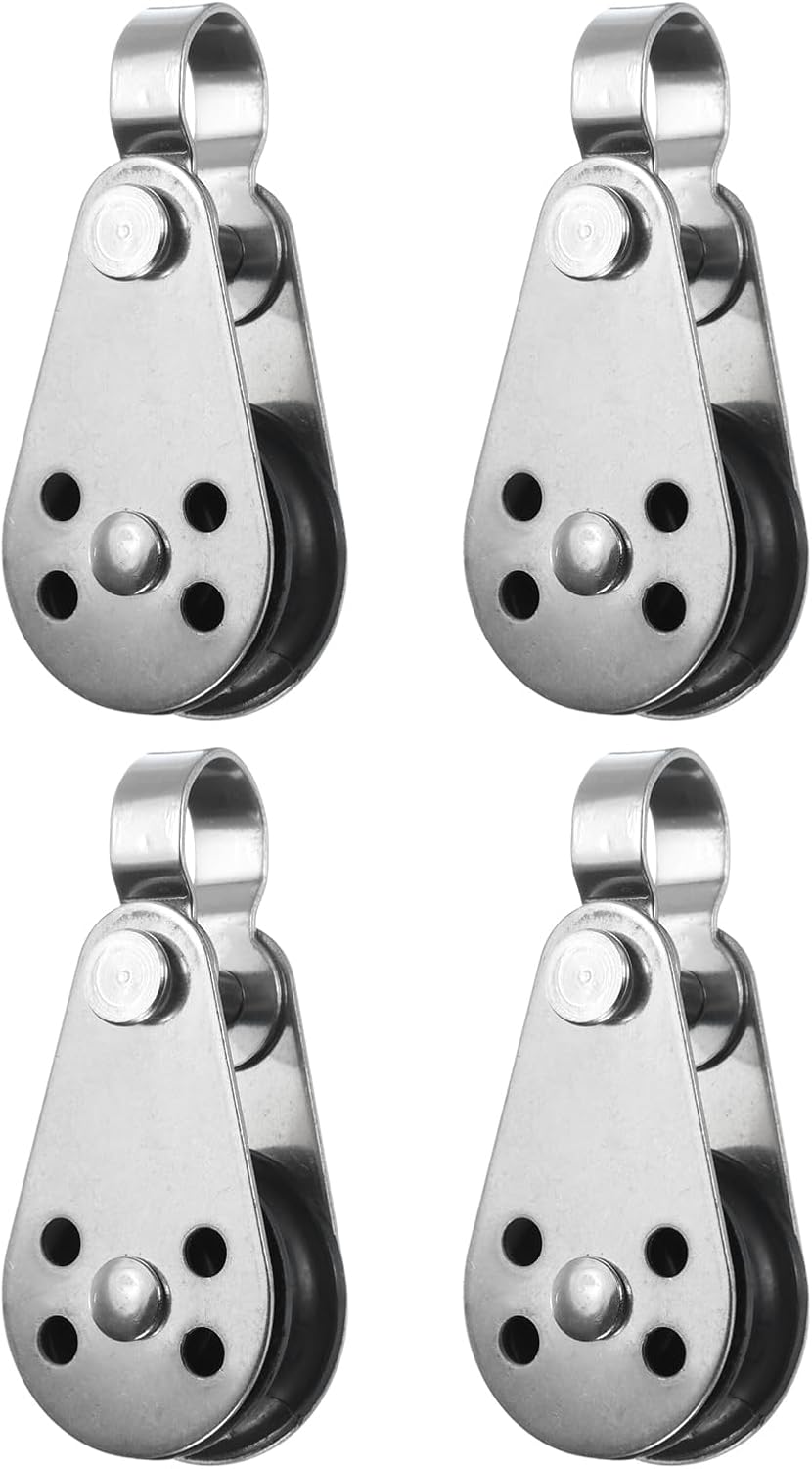 4Pcs Marine Pulley 25mm Single Pulley Block, 316 Stainless Steel Nylon Hanging Wire Towing Wheel, Cable Rope Runner Pulley Roller