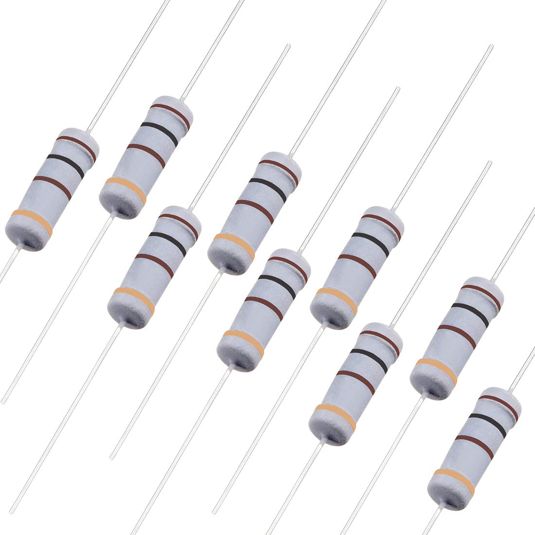 50Pcs 100 Ohm Resistor, 3W 5% Tolerance Carbon Film Resistors, 4 Bands for DIY Electronic Projects and Experiments