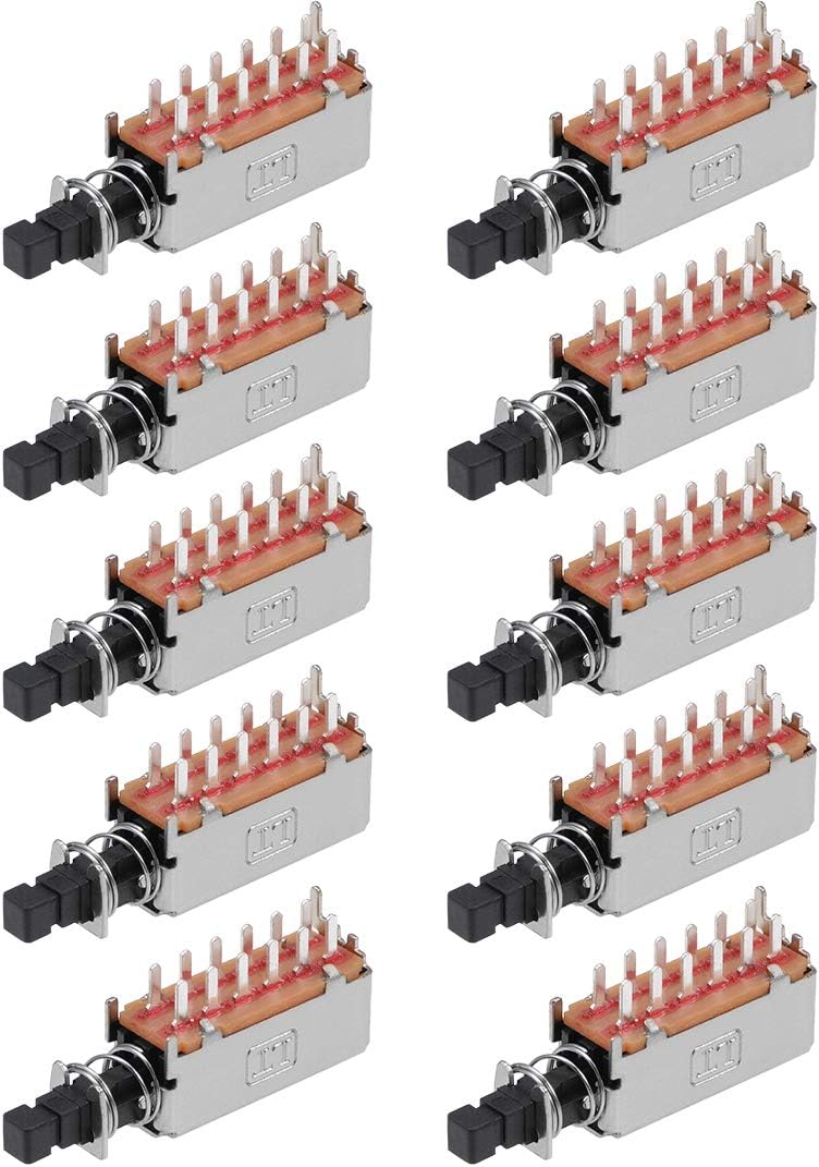 Push Button Switch 4PDT 12 Pin 1 Position Self-Locking Black 10pcs