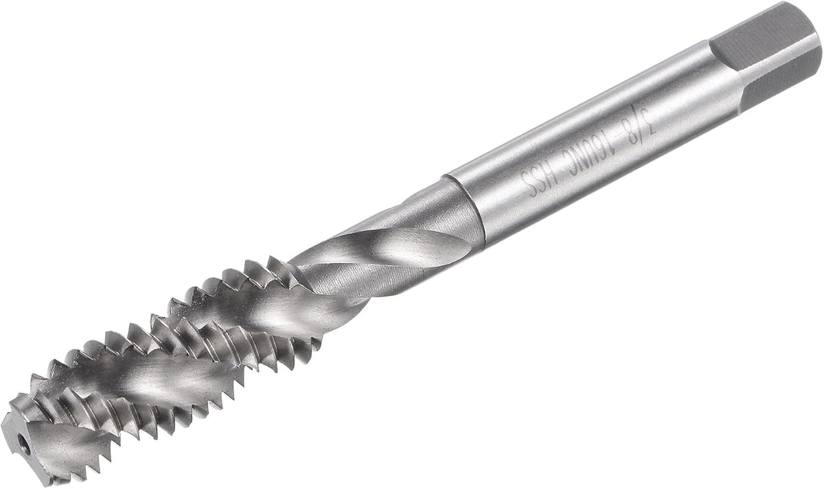 Spiral Flute Threading Tap 3/8-16 UNC, HSS (High Speed Steel) Uncoated Machine Thread Screw Tap 3 Flutes Tapping Tool H2 Tolerance
