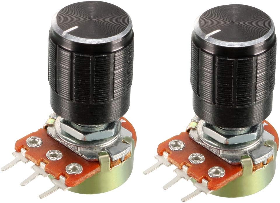 2Pcs 5K Ohm Variable Resistors SingleTurn Rotary Carbon Film Taper Potentiometer with Knobs