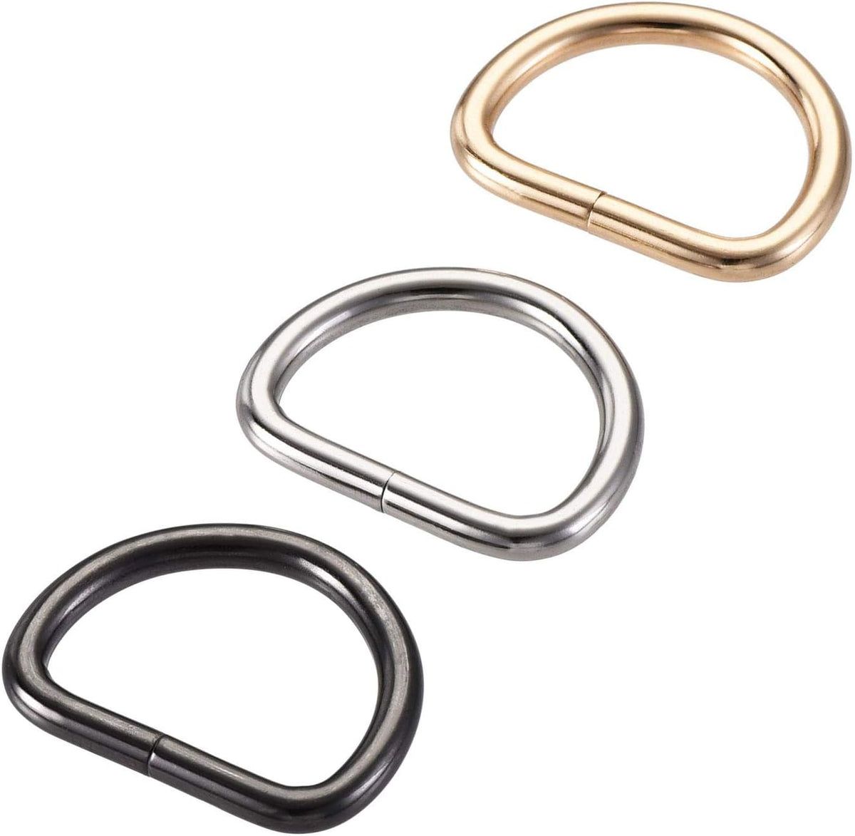 LinkMejor Metal D Ring 0.98"(25mm) D-Rings Buckle Silver Tone, Gold Tone, Black(Total 15pcs)