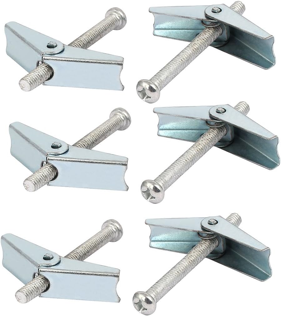 M6 x 60mm Male Thread Spring Loaded Hollow Wall Round Head Toggle Bolt 6pcs
