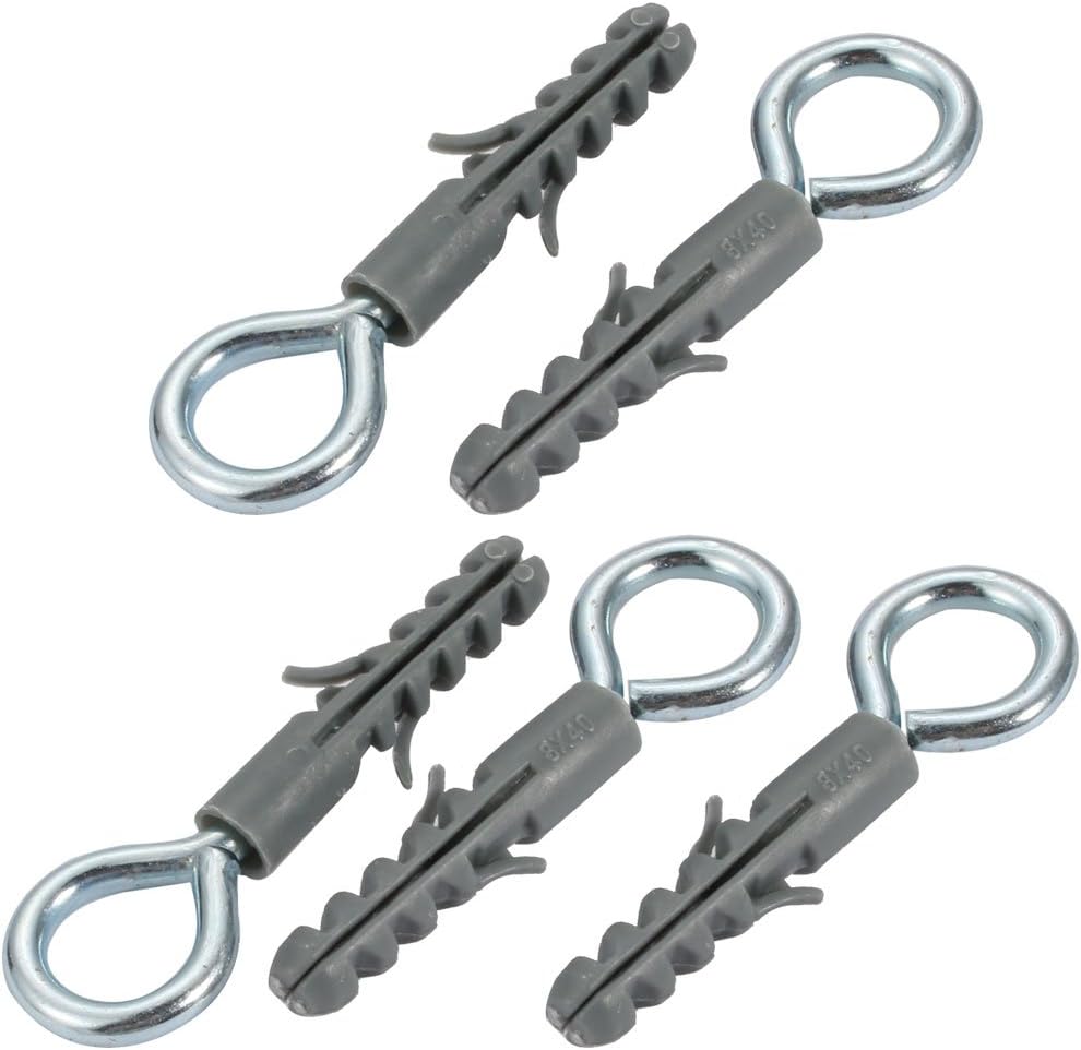 5pcs 8mmx40mm Self Drilling Drywall Anchor Gray w 12.5mm Zinc Plated Inner Dia Screw Hook Eye