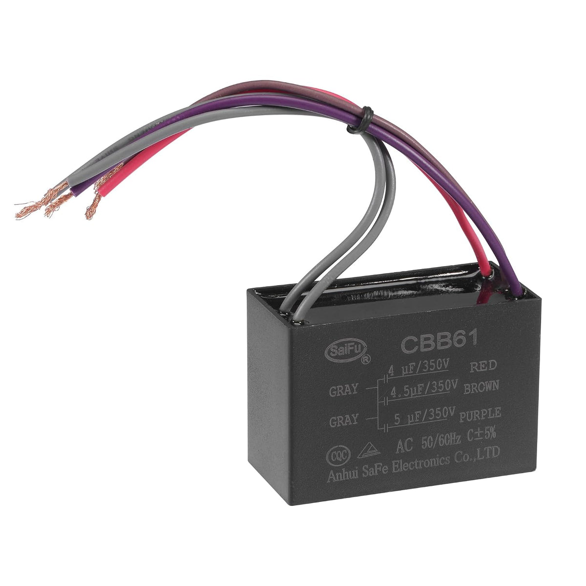 Ceiling Fan Capacitor CBB61 4/4.5/5uF 350V AC 5 Wires Metallized Polypropylene Film Capacitor 58x40x28mm for Electric Fan Pump Motor Generator