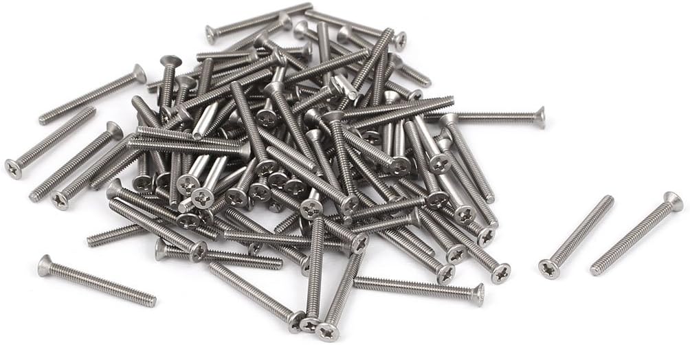 M2-0.4 x 20mm Fine Thread 304 Stainless Steel Phillips Flat Countersunk Head Machine Screws 100pcs