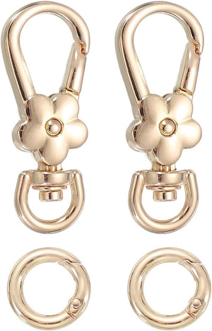2pcs Metal Lobster Claw Clasps, Flower Swivel Lanyards Trigger Snap Hooks Keychain Strap with Spring Ring for Jewelry Making Purse Bag Key Chains Connector, Light Gold