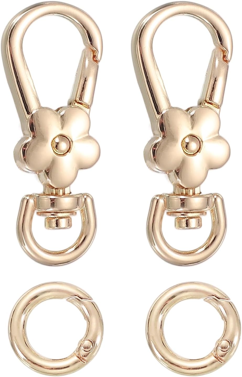 2pcs Metal Lobster Claw Clasps, Flower Swivel Lanyards Trigger Snap Hooks Keychain Strap with Spring Ring for Jewelry Making Purse Bag Key Chains Connector, Light Gold