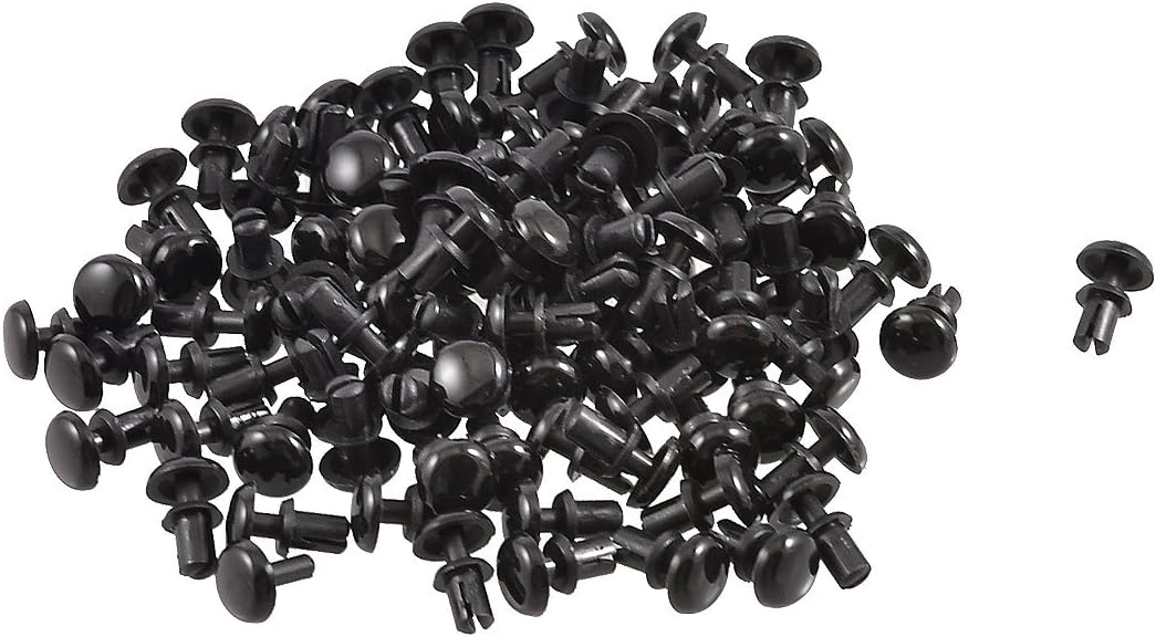 100 Pcs 3mm Bottom Dia Nylon Removable Push Head Fasteners Rivets Black