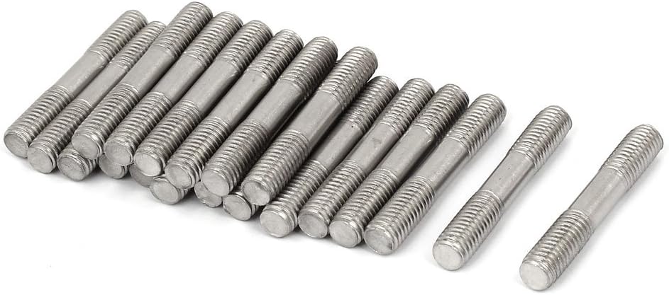 M8x50mm Tight Adjustable Push Rod Double End Thread Stud Silver Tone 20pcs