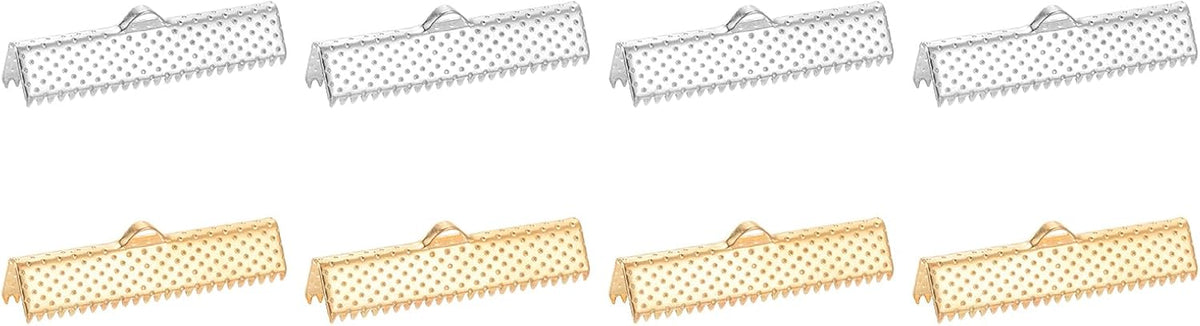 LinkMejor 50Pcs 30mm Ribbon Crimp Clamp Ends, Bookmark Pinch Crimp Ends, Fasteners Clasp Crimp Ends for Bracelet Necklace Jewelry Making, 2 Colors