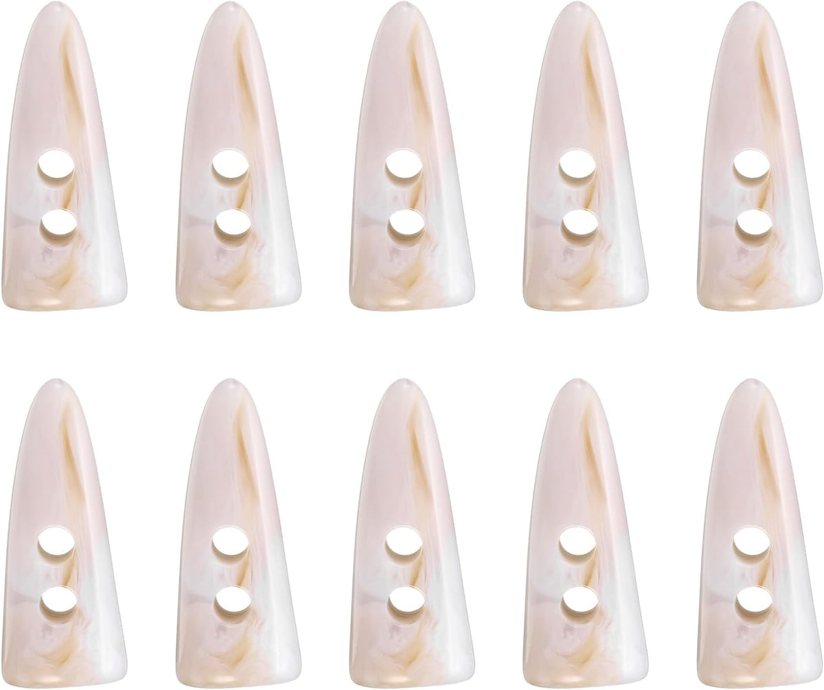 10Pcs Resin Toggle Buttons, 40mm/1.6" Double Holes Tooth Shape Sewing Wood Buttons for DIY Sweater Clothing Accessories, Beige