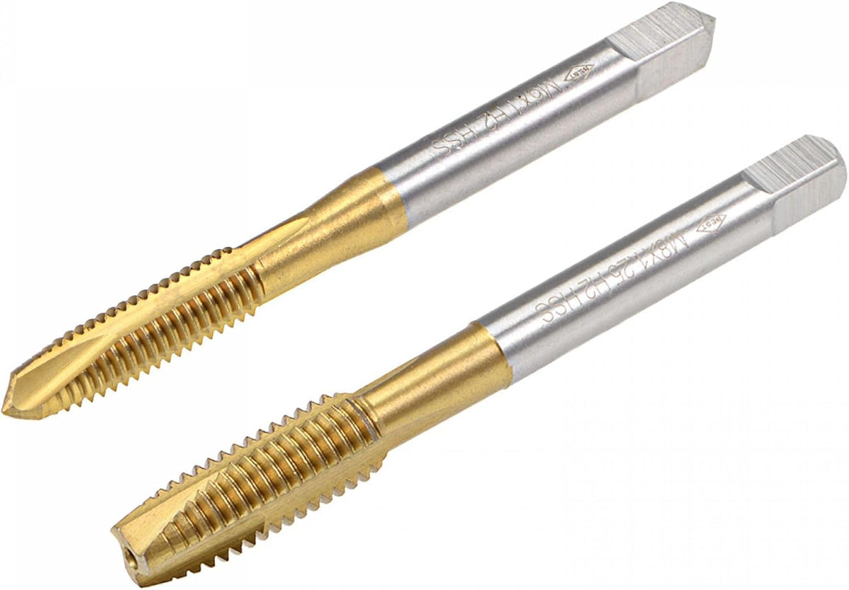 Spiral Point Threading Taps Set M6 x 1 M8 x 1.25, HSS (High Speed Steel) 6542 Titanium Coated Machine Straight Flute Thread Screw Tap 2pcs