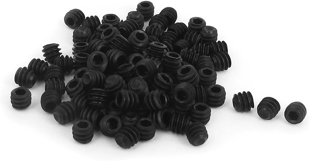 6#x1/8" Alloy Steel Hex Socket Set Cap Point Grub Screws Black for Towel Rack Door Knob 100pcs