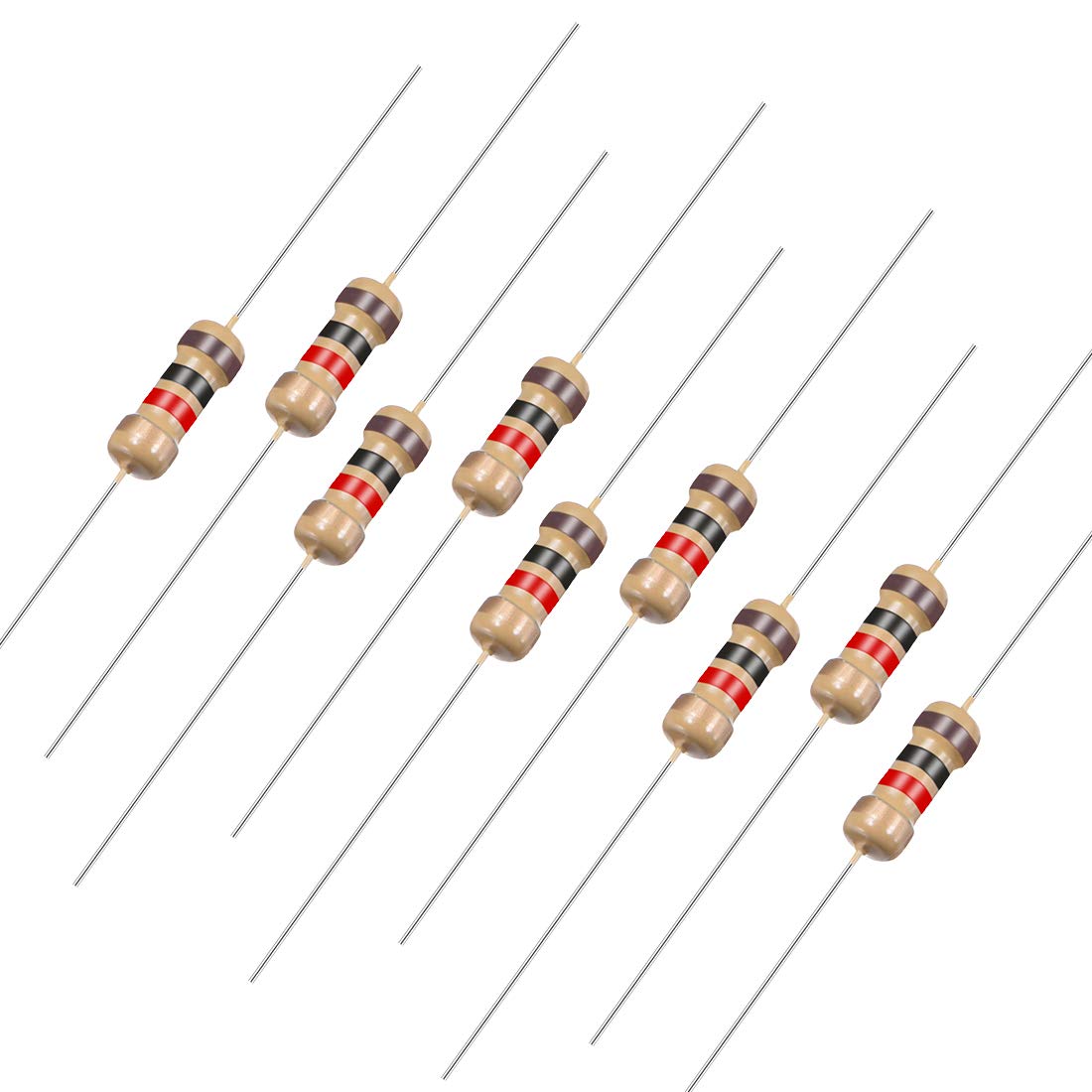 500Pcs 1K Ohm Resistor, 1/4W 5% Tolerance Carbon Film Resistors, 4 Bands for DIY Electronic Projects and Experiments