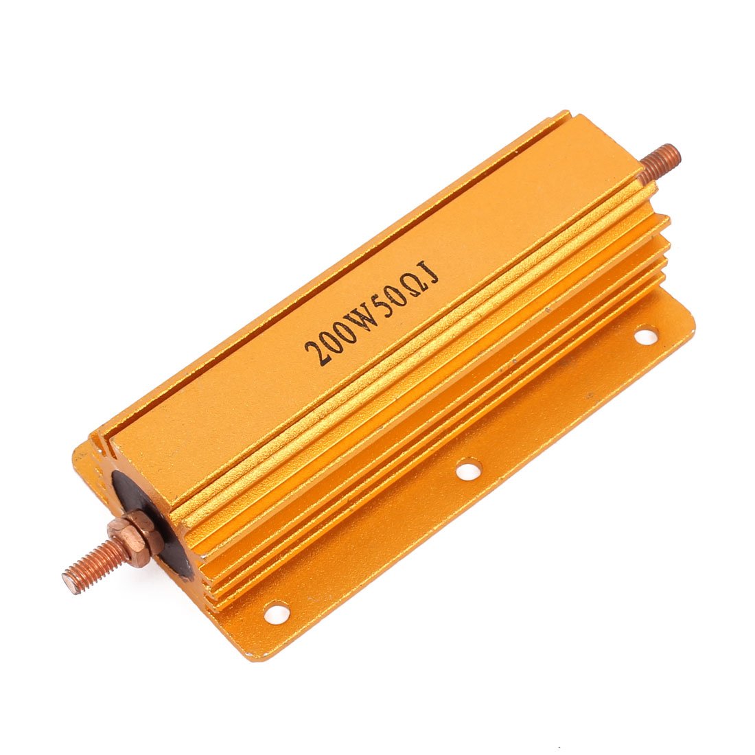 5% 200W 50 Ohm Wirewound Aluminum Housed Clad Resistor Gold Tone 12cm Long
