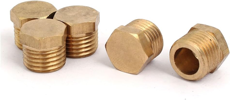 5 Pcs 1/4BSP Male Thread Brass Hex Head Pipe Plug Connector Fitting