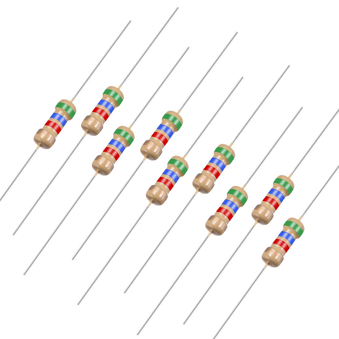 50Pcs 5.6K Ohm Resistor, 1/4W 5% Tolerance Carbon Film Resistors, 4 Bands for DIY Electronic Projects and Experiments