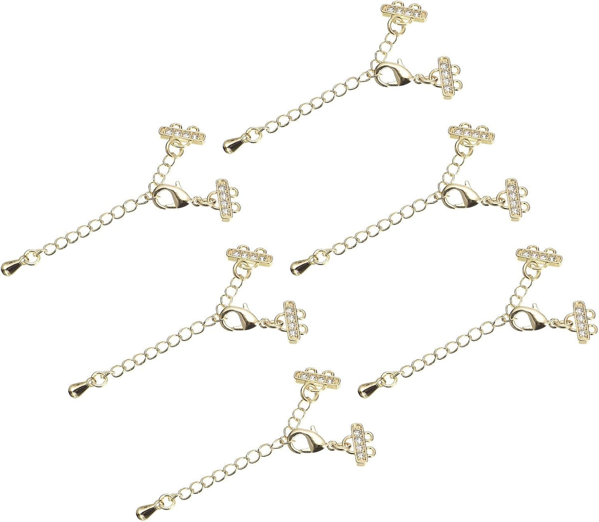 80mm Layering Necklace Clasps with Extender Chain, 6Pcs Double Strands Necklace Bracelet Bling Connector for DIY Jewelry Making, Gold Tone