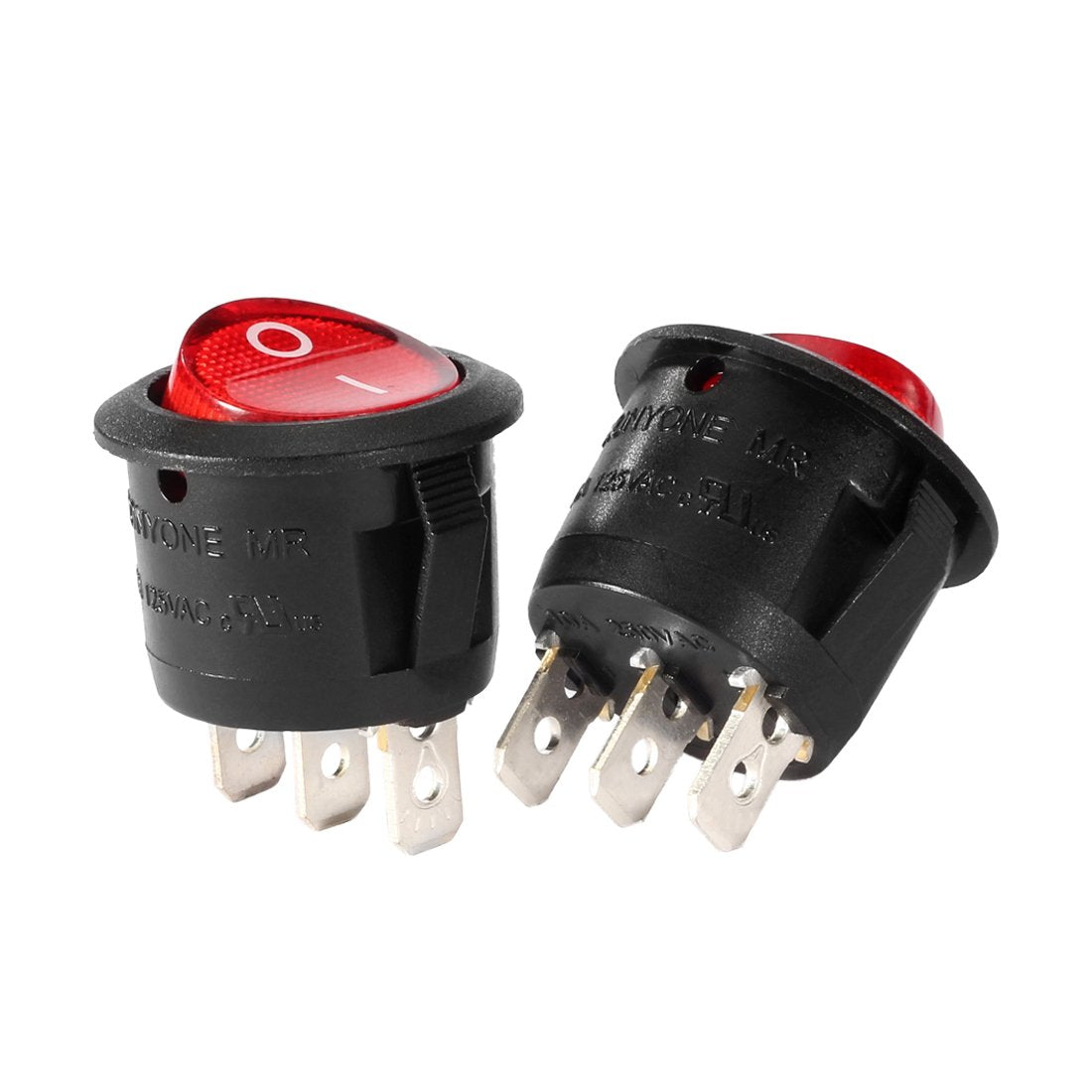 10Pcs Red Lamp 3 Terminal SPST 2 Position Marine Round Button Rocker Wiring Toggle Switch On/Off AC 250V/10A 125V/12A