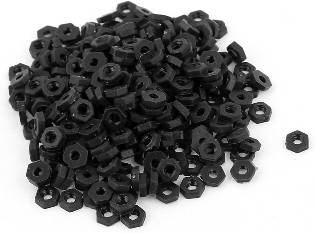 M2 Thread Insert Lock Screw Fastener Nylon Hex Nuts Black 100pcs