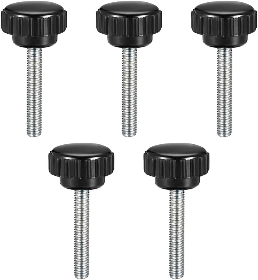 M5 x 40mm Metric Male Thread Knurled Clamping Knobs Grip Thumb Screw on Type Hand Clamping Handle Bolt with Plastic Knobs Black 5 Pcs