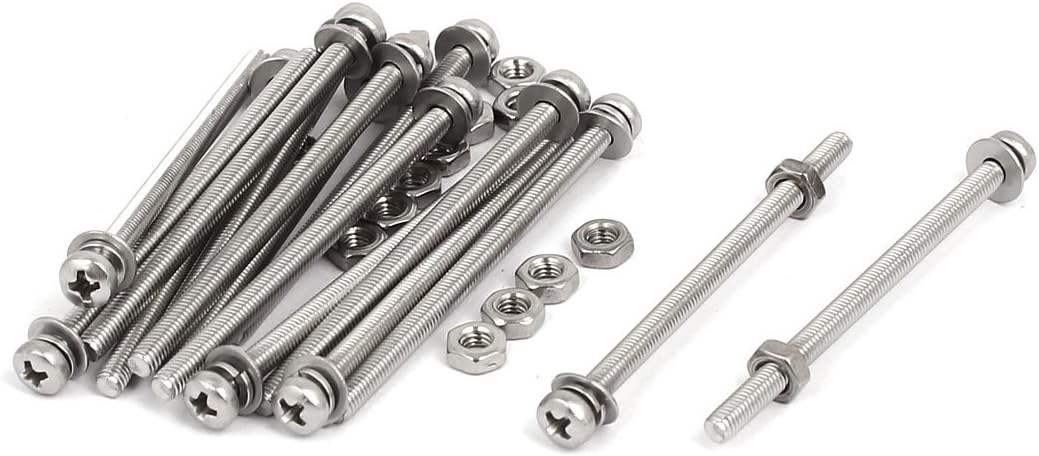 M3 x 50mm 304 Stainless Steel Phillips Pan Head Screws Nuts w Washers 15 Sets