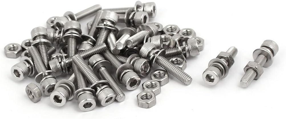 M4x20mm 304 Stainless Steel Hex Socket Head Cap Bolt Screw Nut w Washer 25 Sets