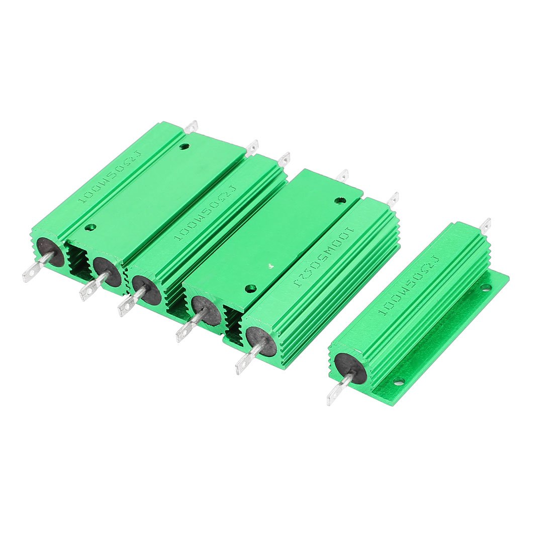 6Pcs Aluminum Housed 100W Watt 50 Ohm 5% Tolerance Fixed Resistor Green