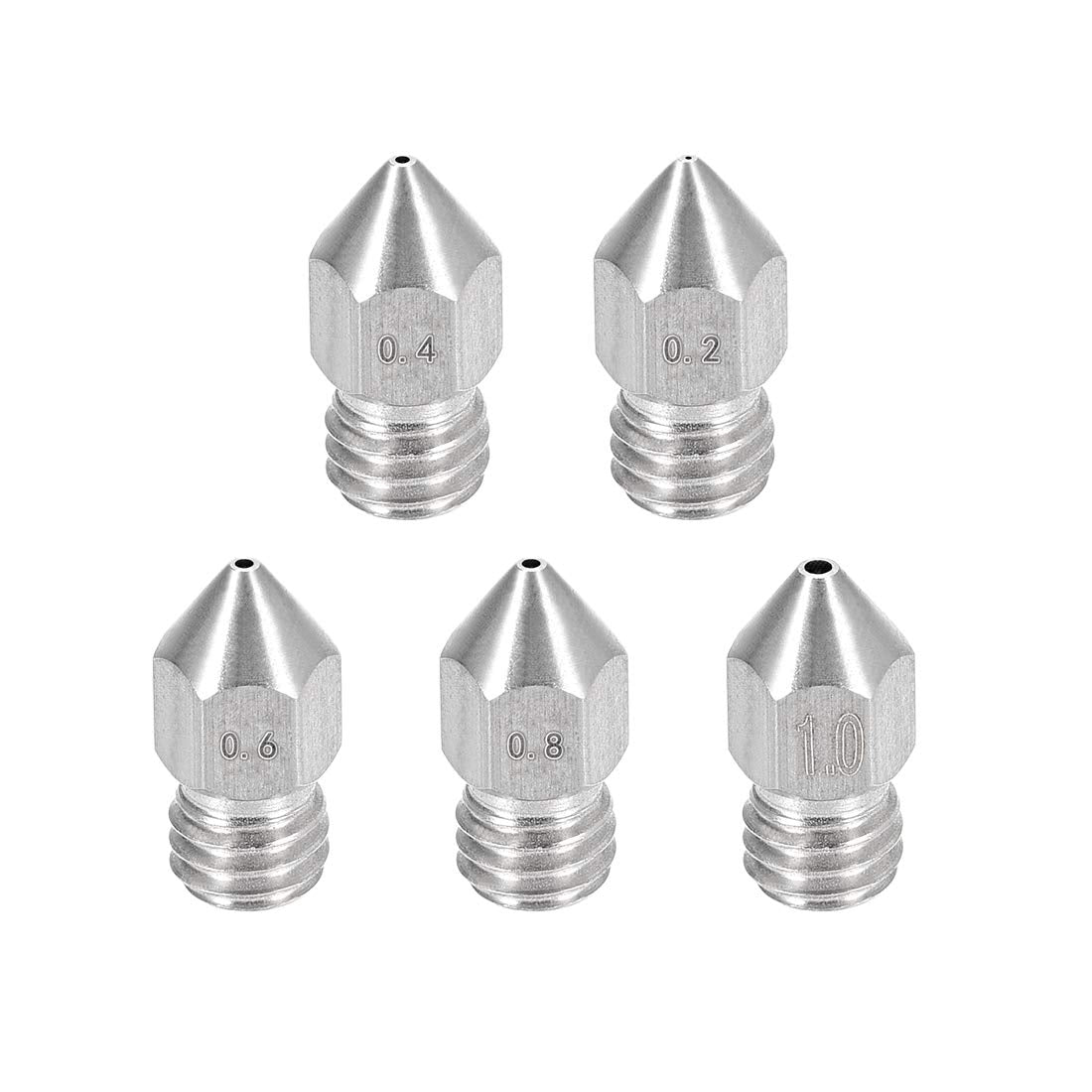 5pcs 3D Printer Nozzle Stainless Steel MK8 Nozzle M6 0.2mm,0.4mm,0.6mm,8mm,1mm,Extruder Print Head for 1.75mm 3D Printer