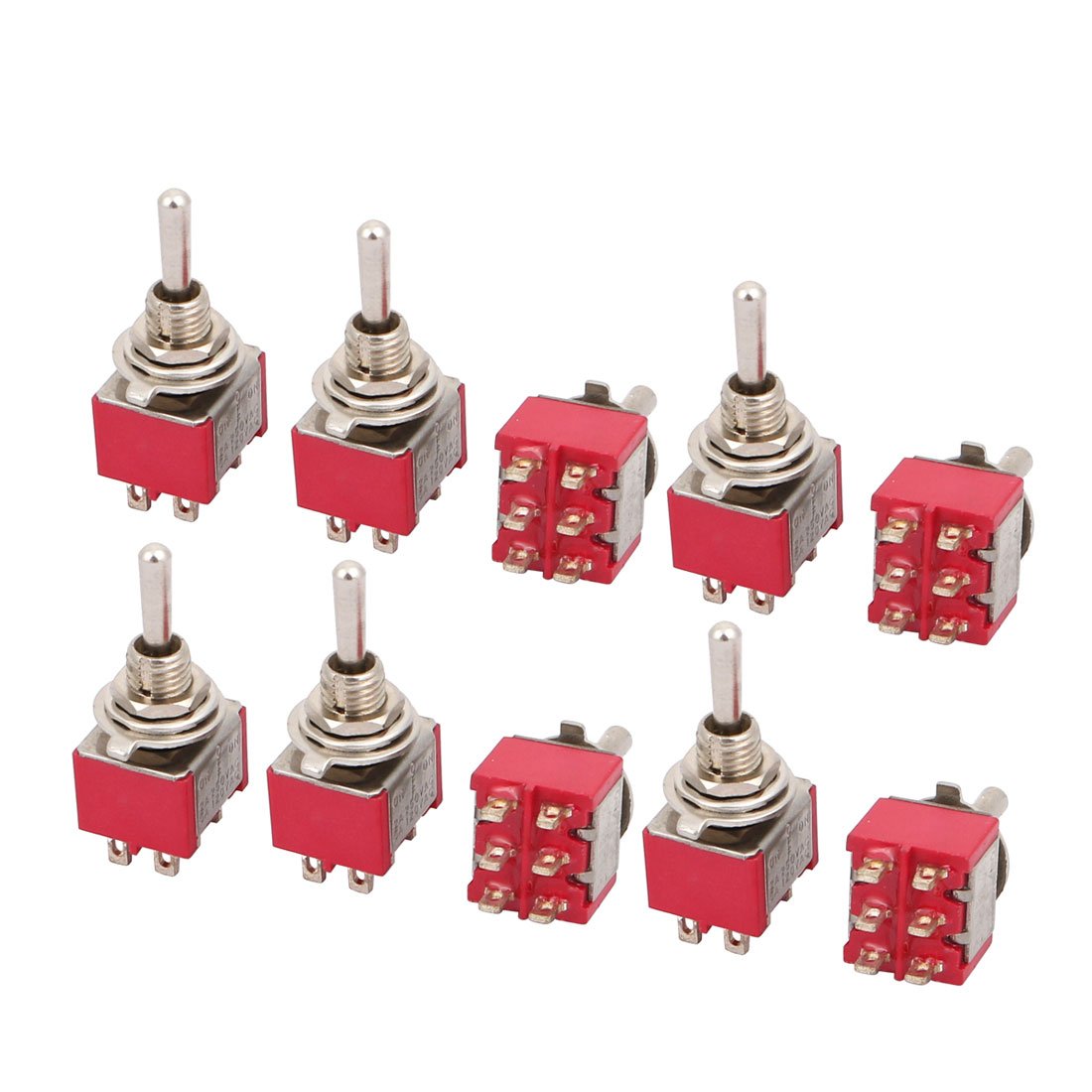 10 Pcs AC 250V/2A 120V/5A ON-Off-ON 3 Position DPDT Latching Toggle Switch Red