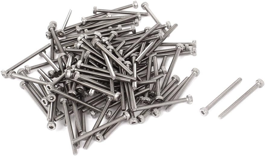 M2x25mm Stainless Steel Hex Key Socket Head Cap Machine Screws 100 Pcs