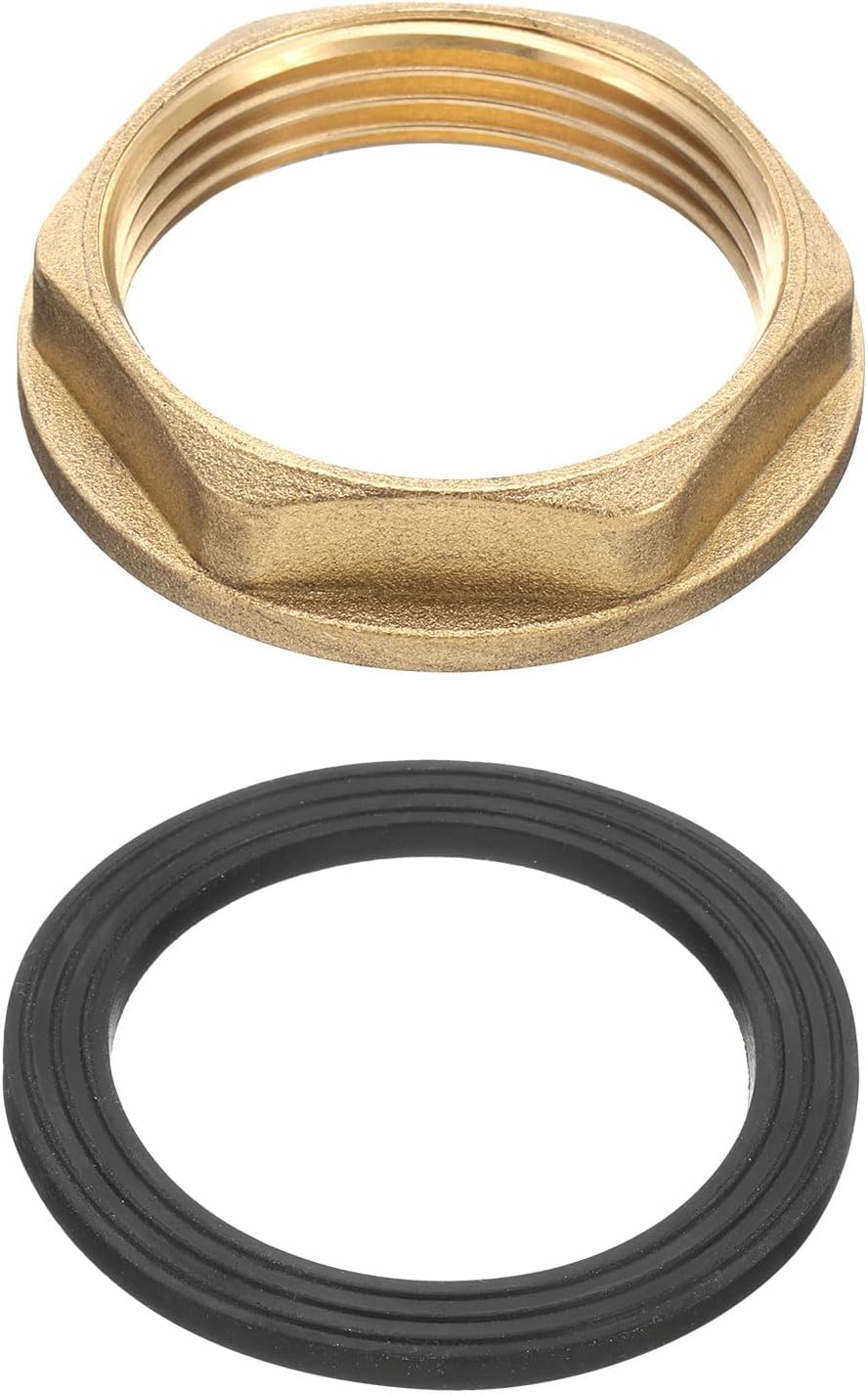 Brass Lock Nuts Pipe Fitting, G1-1/4"-11 Female Hex Locknut, Flange Single Hole Faucet Lock Nut with Silicone Washer for Kitchen Basin Sink Plumbing