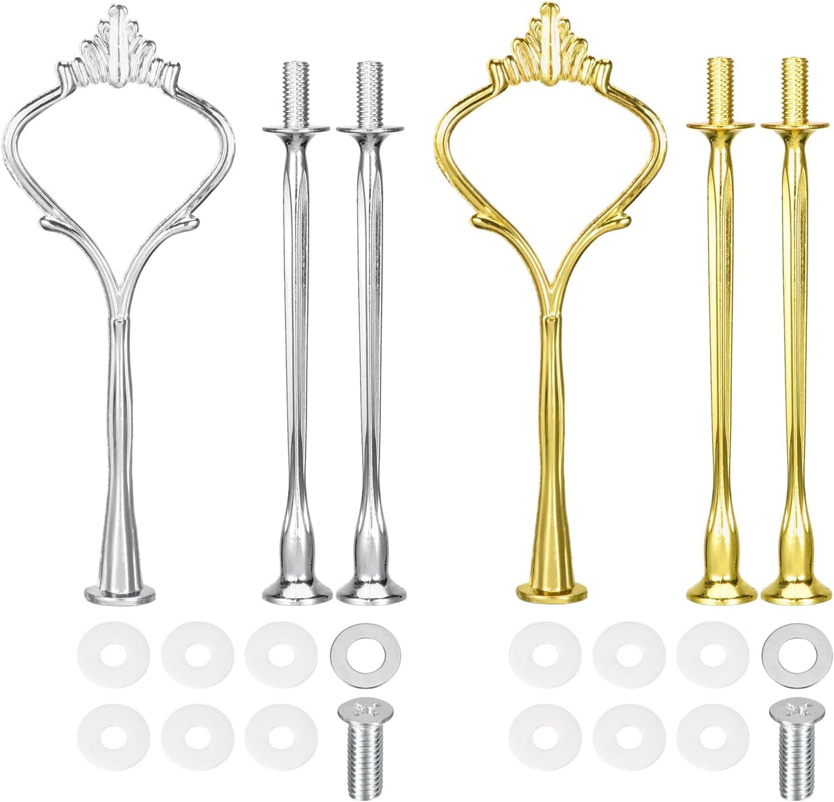 2 Sets Cake Tray Stand Handle Cupcake Dessert Plate Hardware Fitting Holder Rod Stand Handle for Cake Stand, 3-Tiers Crown Gold/Silver
