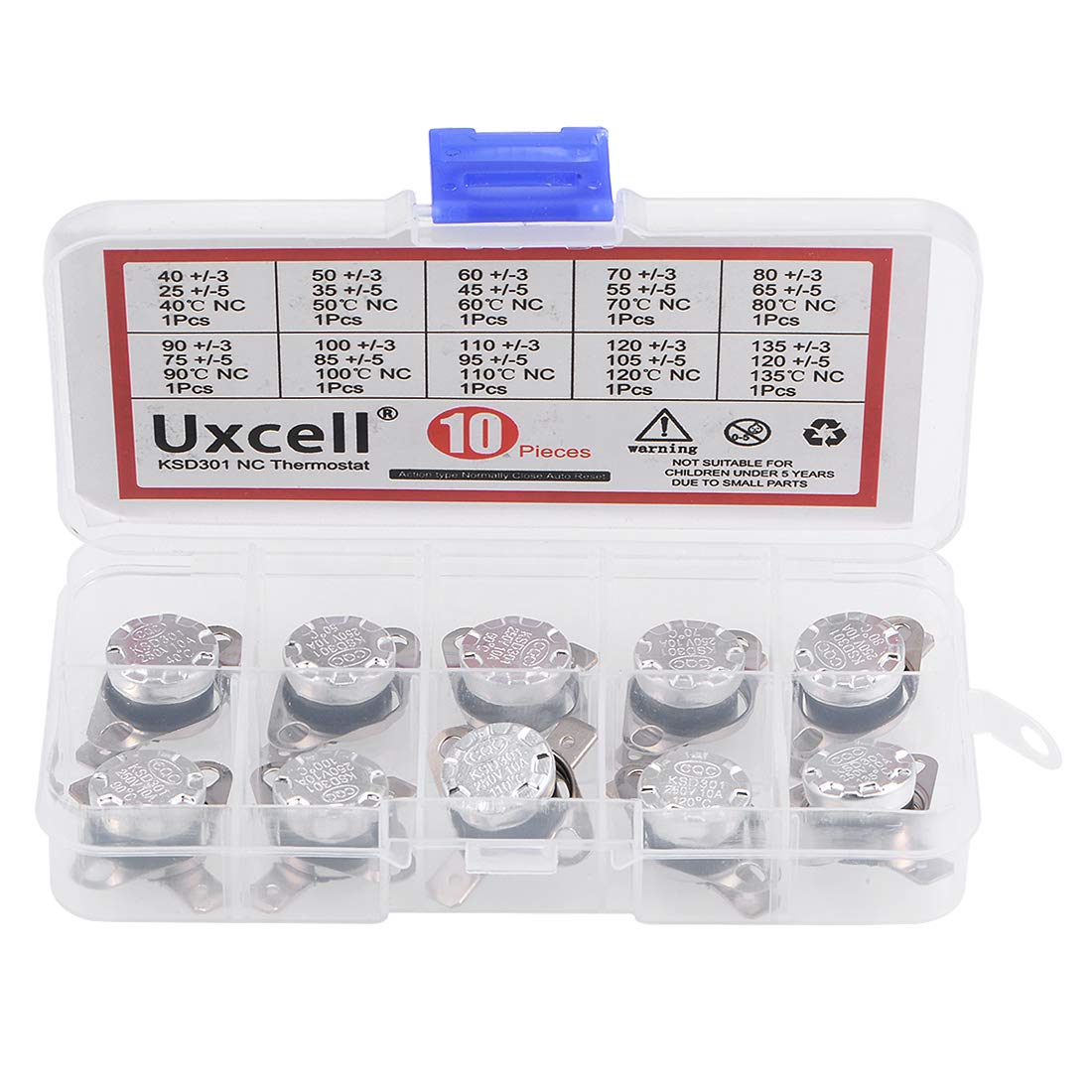 10pcs NC KSD301 Thermostat 40-135°C(104-275°F) Temperature Thermal Control Switch 40 50 60 70 80 90 100 110 120 135°C Normally Close Assortment Kit