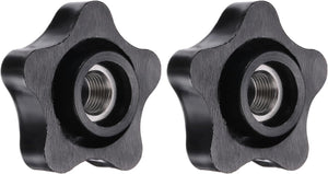 2Pcs Star Knob, 3/8"-24 (UNF) Star Shape Knurled Clamping Knobs Fluted Screw-On Through Hole Threaded Nuts for Industrial Furniture Tools Jigs Clamps, Black