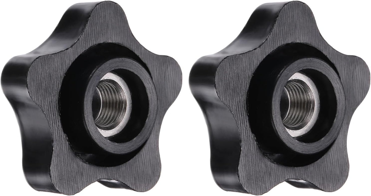 2Pcs Star Knob, 3/8"-24 (UNF) Star Shape Knurled Clamping Knobs Fluted Screw-On Through Hole Threaded Nuts for Industrial Furniture Tools Jigs Clamps, Black