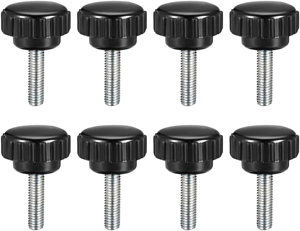 8pcs Knurled Clamping Knobs M5 x 16mm Metric Zinc Plated Carbon Steel Male Thread Thumb Screw on Type 21mm Plastic Round Head Threaded Hand Bolt Stud Knobs Black