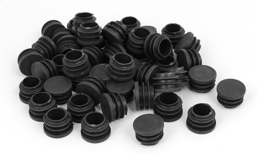 22mm Dia Plastic Blanking End Cap Round Ribbed Tube Insert Black 50pcs