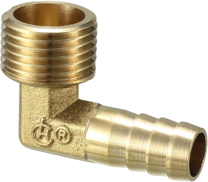 Brass Barb Hose Fitting 90 Degree Elbow 12mm Barbed x 1/2 PT Male Connector