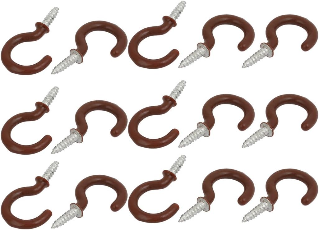 7/8 Inch Plastic Coated Screw-in Open Cup Ceiling Hooks Hangers Brown 15pcs