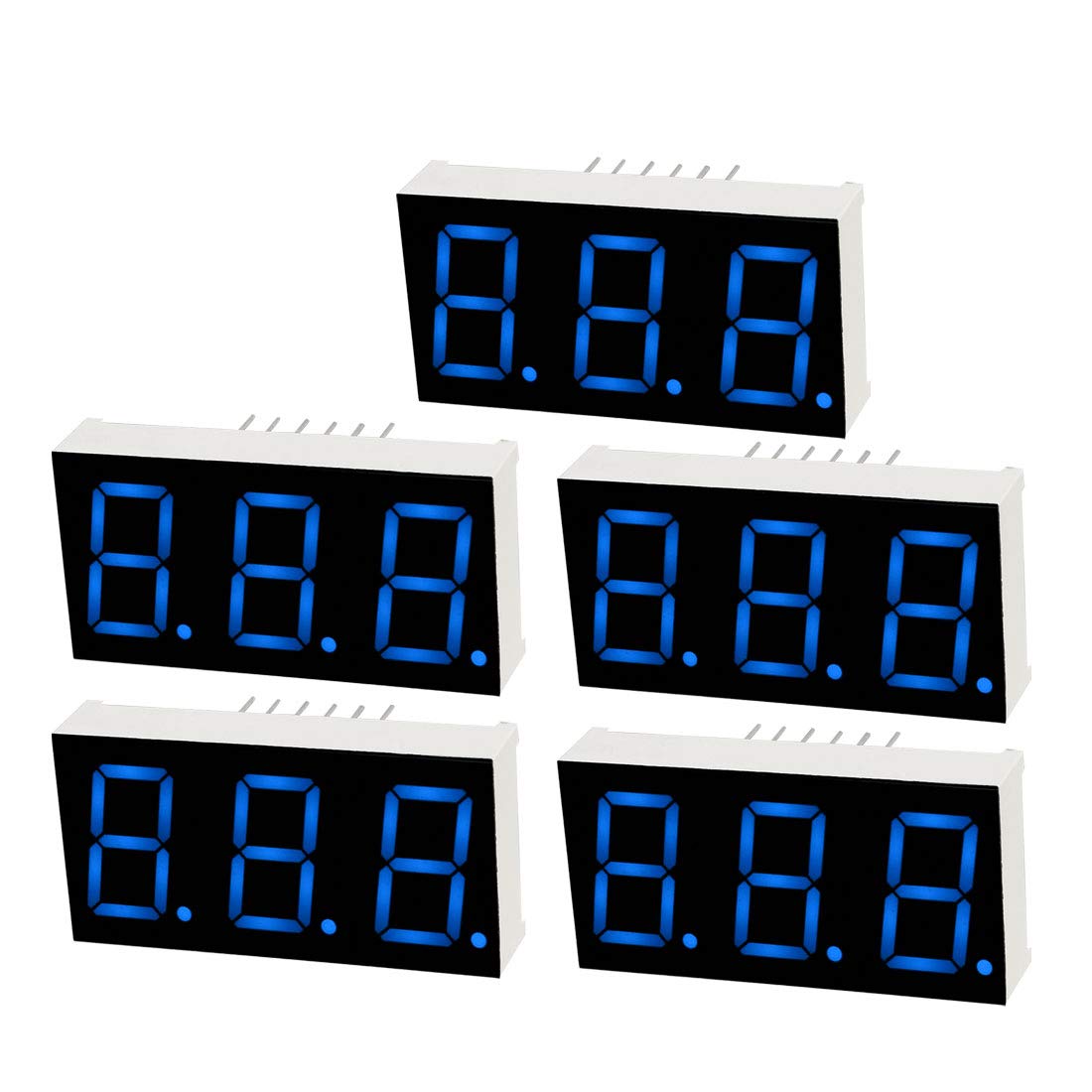 Common Anode 12 Pin 3 Bit 7 Segment 1.48 x 0.75 x 0.31 Inch 0.55" Blue LED Display Digital Tube 5pcs