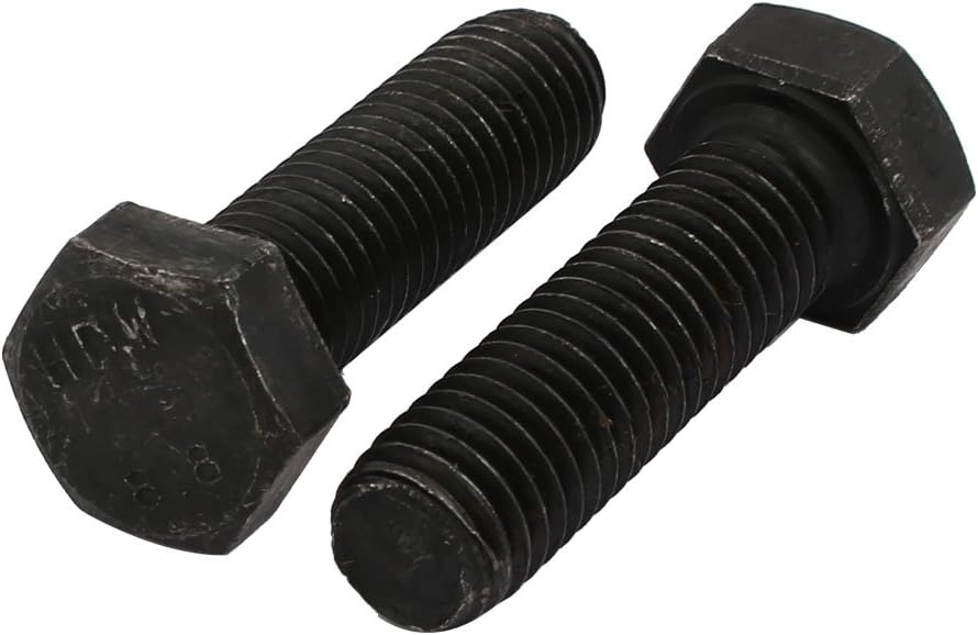 8.8 Grade M12x40mm Full Threaded Left Hand Thread Hex Head Bolt Black 2pcs