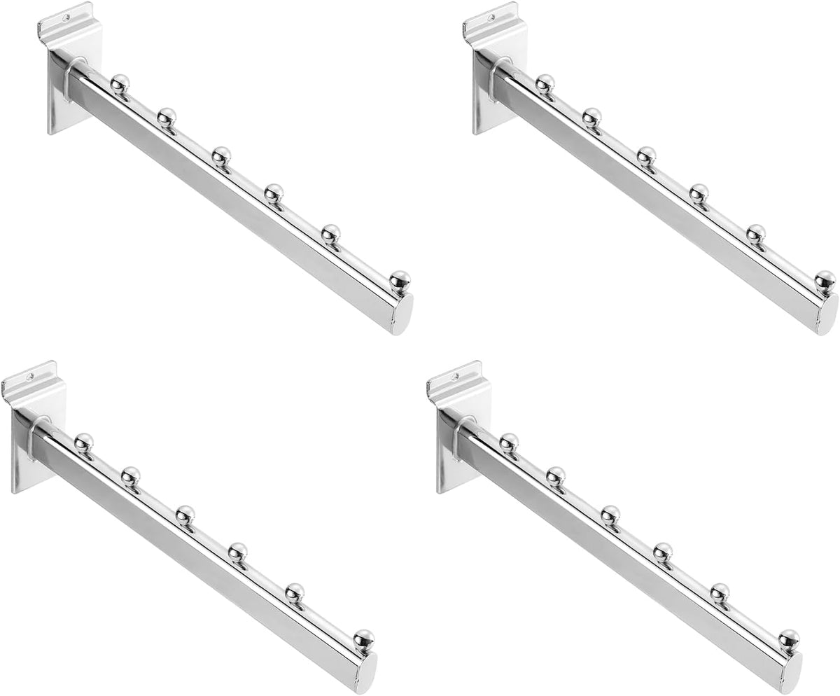 4 Pack Slat Wall Clothes Hangers, 12 Inch Ball Waterfall Slat Wall Hooks Heavy Duty Slat Wall Hooks Accessories for Clothing Retail Display, Silver
