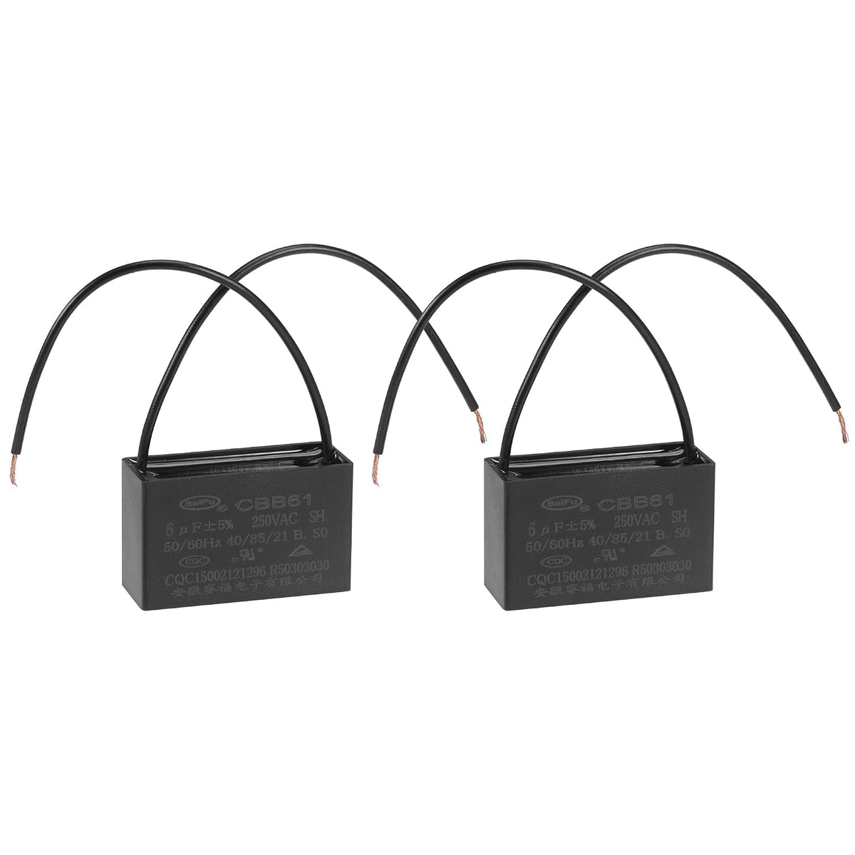 Ceiling Fan Capacitor CBB61 6uF 250V AC 2 Wires Metallized Polypropylene Film Capacitor 47x29x18mm for Electric Fan Pump Motor Generator 2Pcs