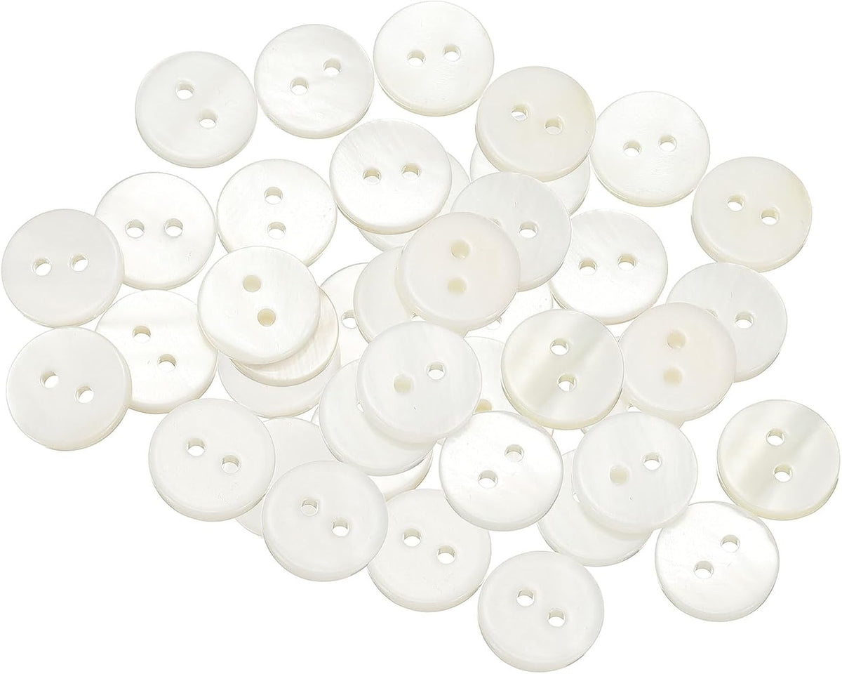 35Pcs Natural Shell Button, 2 Hole 11.5mm Round Mother of Pearl Buttons for Shirt Coats Suits Jackets Jeans Skirts DIY Sewing Crafts, White