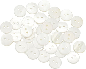 35Pcs Natural Shell Button, 2 Hole 11.5mm Round Mother of Pearl Buttons for Shirt Coats Suits Jackets Jeans Skirts DIY Sewing Crafts, White