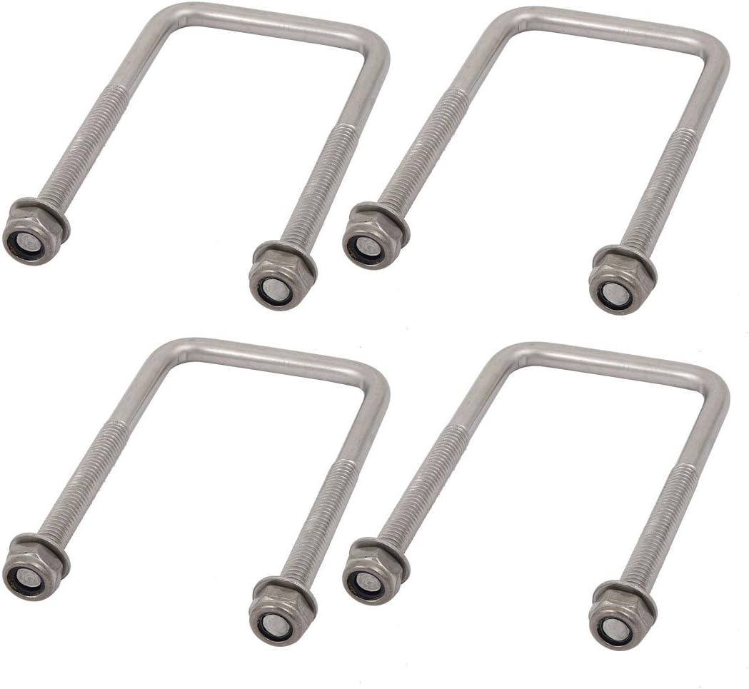 M6 Thread 40mm Inner Width 304 Stainless Steel Square U Bolt Silver Tone 4pcs