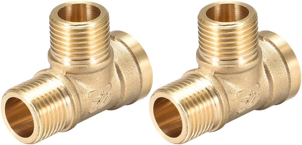 Brass Tee Pipe Fitting G1/2 Male XG1/2 Male x G1/2 Female T Shaped Connector Pipe Coupler 2pcs
